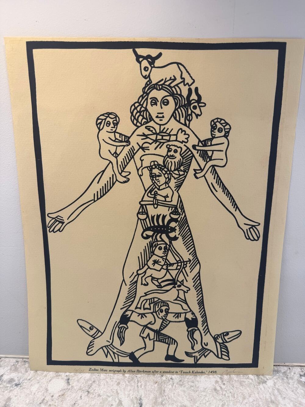 Signed Serigraph Titled Zodiac Man by Artist Allen Bjorkman